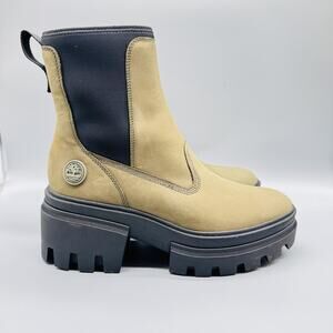 Timberland Boots Womens 9 Green Black Nubuck Ortholite Chelsea Platform Lug Sole